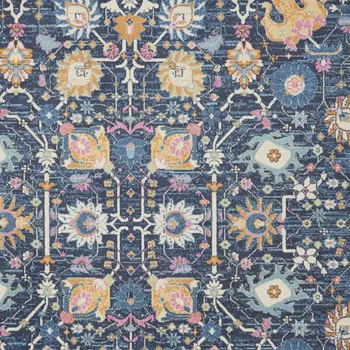 9' X 12' Blue And Gold Floral Area Rug