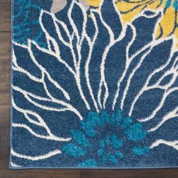 9' X 12' Navy Blue Floral Power Loom Area Rug