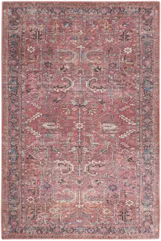 9' X 12' Red Floral Power Loom Distressed Area Rug