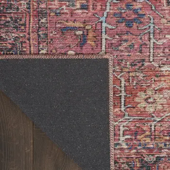 9' X 12' Red Floral Power Loom Distressed Area Rug