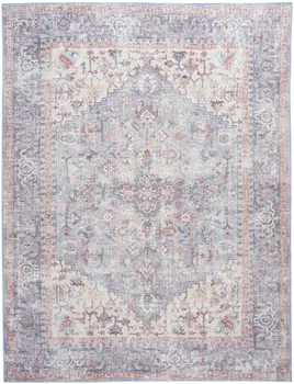 9' X 12' Blue Floral Power Loom Distressed Area Rug
