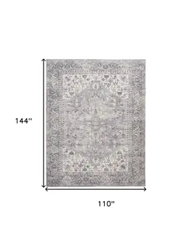 9' X 12' Gray Floral Power Loom Distressed Area Rug