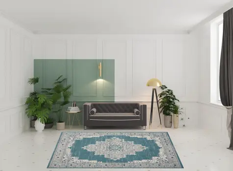 8' X 10' Aqua Floral Power Loom Distressed Area Rug