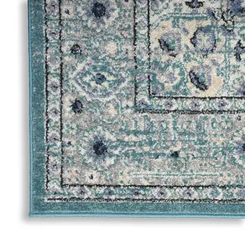 5' X 7' Aqua Floral Power Loom Distressed Area Rug