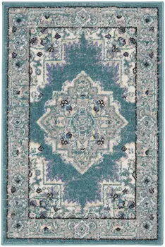 2' X 3' Aqua Floral Power Loom Distressed Area Rug