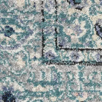 10' Gray And Aqua Oriental Distressed Runner Rug
