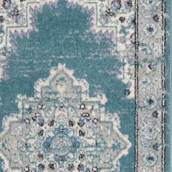 10' Gray And Aqua Oriental Distressed Runner Rug