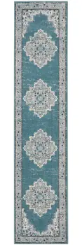 10' Gray And Aqua Oriental Distressed Runner Rug