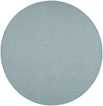 8' Aqua Round Power Loom Area Rug