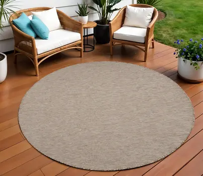 8' Beige Round Indoor Outdoor Area Rug