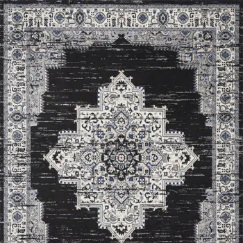 8' X 10' Black Floral Power Loom Distressed Area Rug
