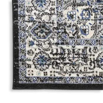 8' X 10' Black Floral Power Loom Distressed Area Rug