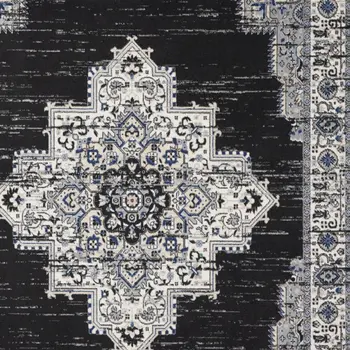 8' X 10' Black Floral Power Loom Distressed Area Rug