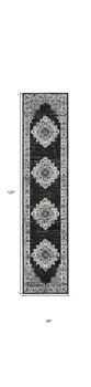 10' Black And Ivory Floral Distressed Runner Rug