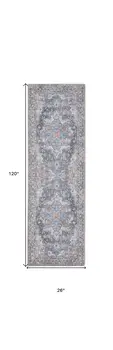 10' Blue Floral Power Loom Distressed Washable Runner Rug