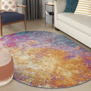 5' X 8' Blue Abstract Oval Rug
