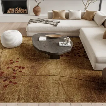 8' X 11' Brown Floral Power Loom Non Skid Area Rug