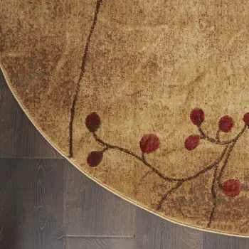8' Brown Floral Power Loom Non Skid Round Rug