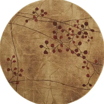 6' Brown Round Floral Power Loom Area Rug