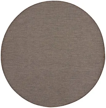 8' Brown Round Power Loom Area Rug