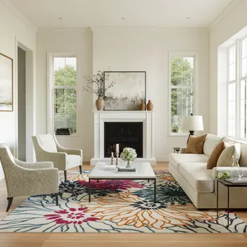 8' X 10' Cream Floral Power Loom Area Rug