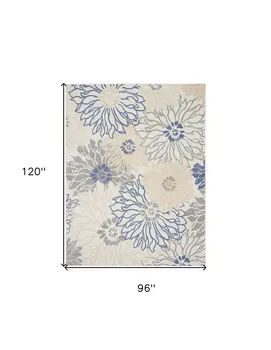 8' X 10' Ivory Gray And Blue Floral Area Rug