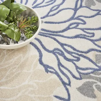 8' X 10' Ivory Gray And Blue Floral Area Rug