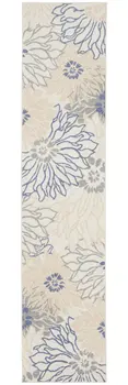 10' Ivory And Blue Floral Distressed Runner Rug