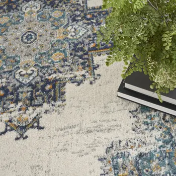 8' X 10' Cream Floral Power Loom Distressed Area Rug
