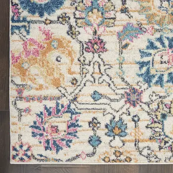 6' Cream Floral Power Loom Runner Rug