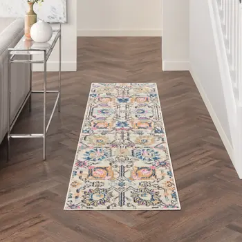 6' Cream Floral Power Loom Runner Rug