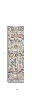 6' Cream Floral Power Loom Runner Rug