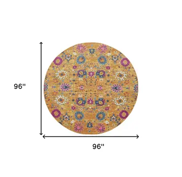 8' Gold Round Floral Power Loom Area Rug