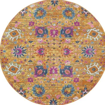 5' Gold Round Floral Power Loom Area Rug