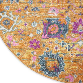 4' Gold Round Floral Power Loom Area Rug