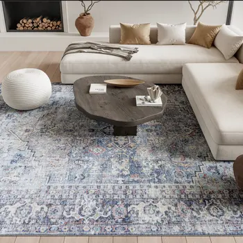 8' X 10' Gray Floral Power Loom Distressed Area Rug