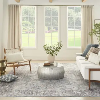 8' X 10' Gray Floral Power Loom Distressed Area Rug
