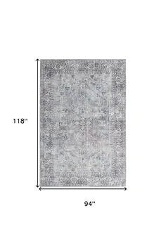8' X 10' Gray Floral Power Loom Distressed Area Rug