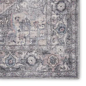 8' X 10' Gray Floral Power Loom Distressed Washable Area Rug