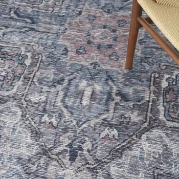 8' X 10' Gray Floral Power Loom Distressed Washable Area Rug