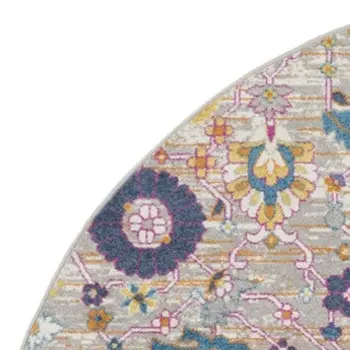 8' Gray Round Floral Power Loom Area Rug