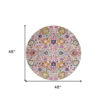4' Gray Round Floral Power Loom Area Rug