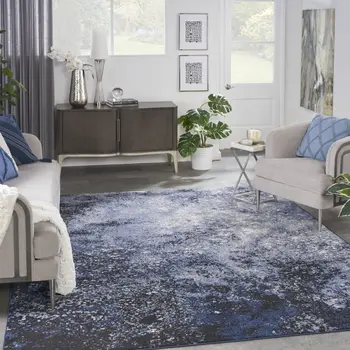 8' X 10' Light Blue Abstract Power Loom Distressed Area Rug