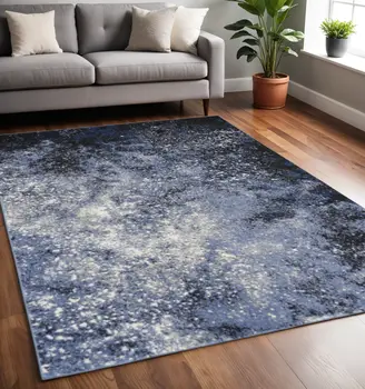 5' X 7' Blue And Black Abstract Area Rug