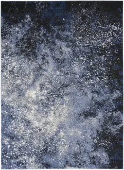 5' X 7' Blue And Black Abstract Area Rug
