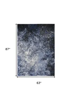 5' X 7' Blue And Black Abstract Area Rug