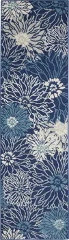 10' Navy Blue Floral Power Loom Runner Rug