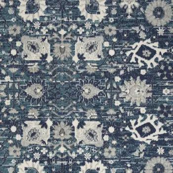 8' X 10' Navy Blue Floral Power Loom Distressed Area Rug