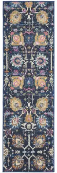 6' Navy Blue Floral Power Loom Runner Rug