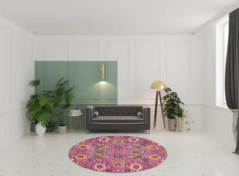8' Pink Round Floral Power Loom Area Rug